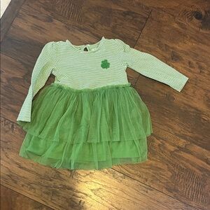 Carters Green Striped Long Sleeve Dress with Tulle Skirt